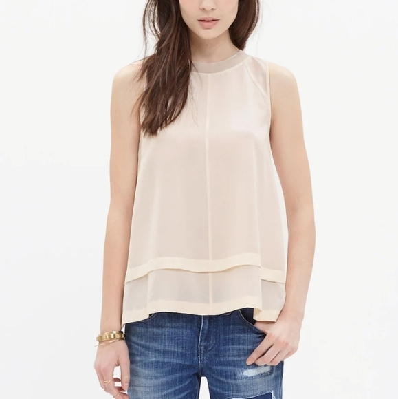 Madewell silk incline tank in blush 1/4 zip back Size small - Picture 1 of 7